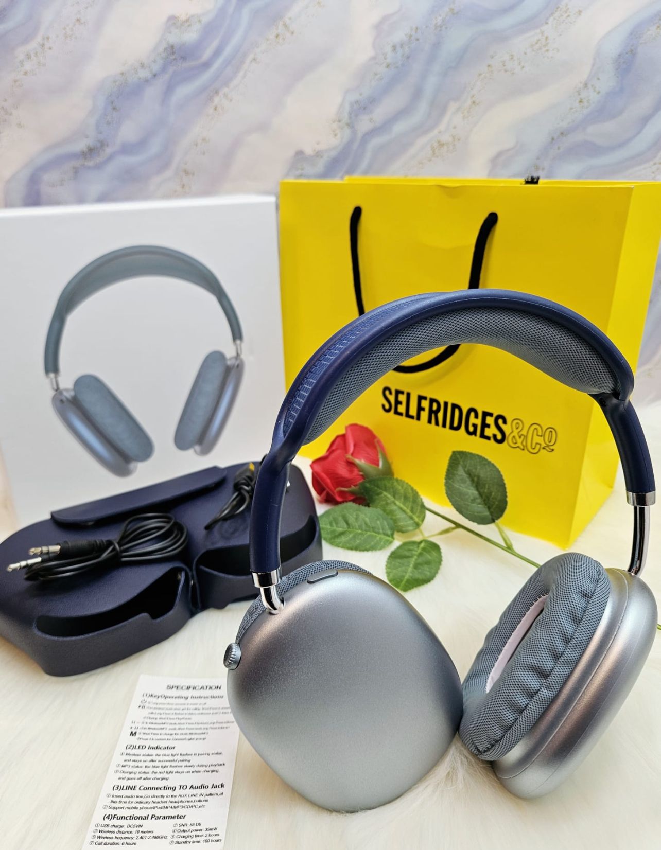 Wireless Over-Ear Headphones with Noise Isolation - Silver Blue