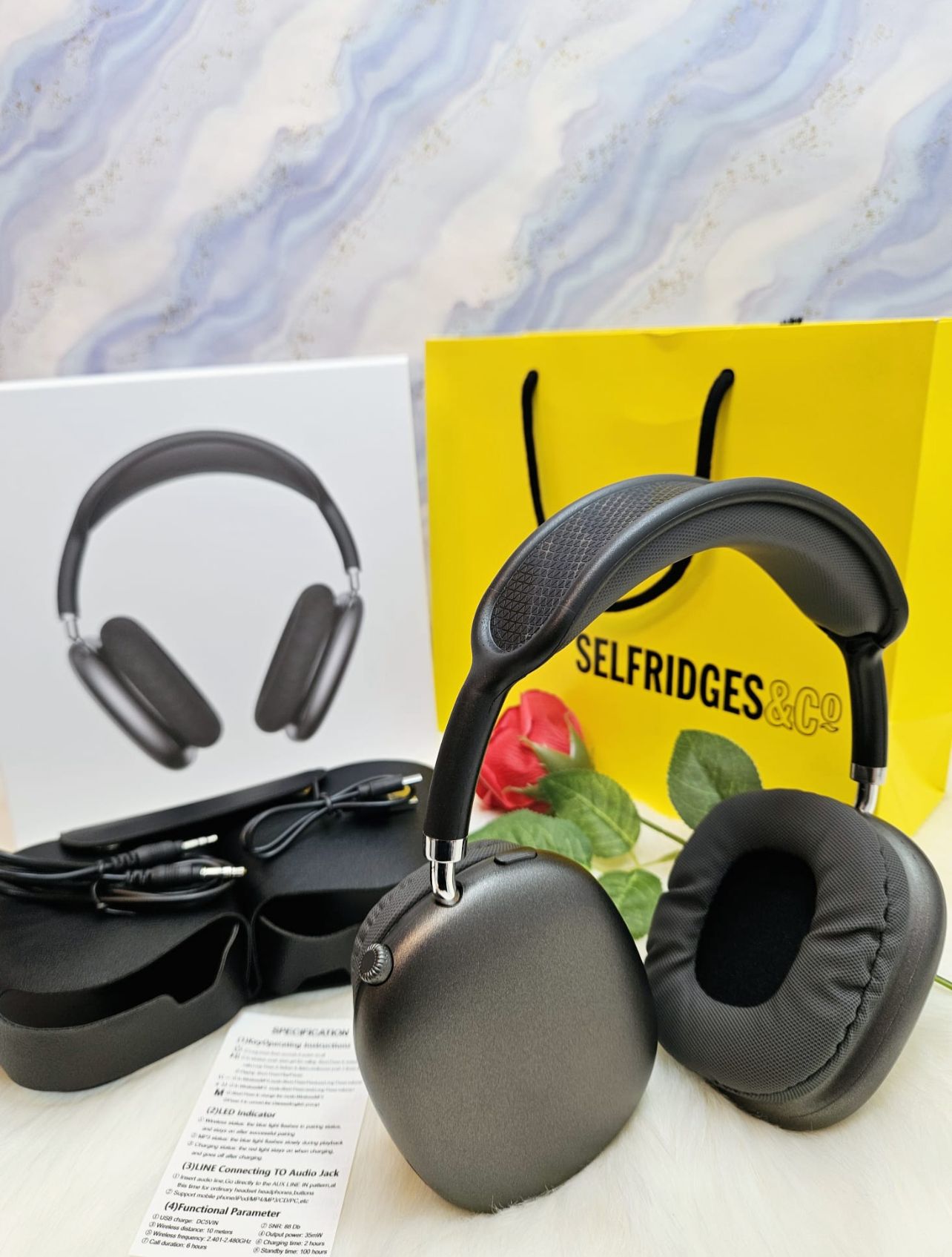 Wireless Over-Ear Headphones with Noise Isolation - Black